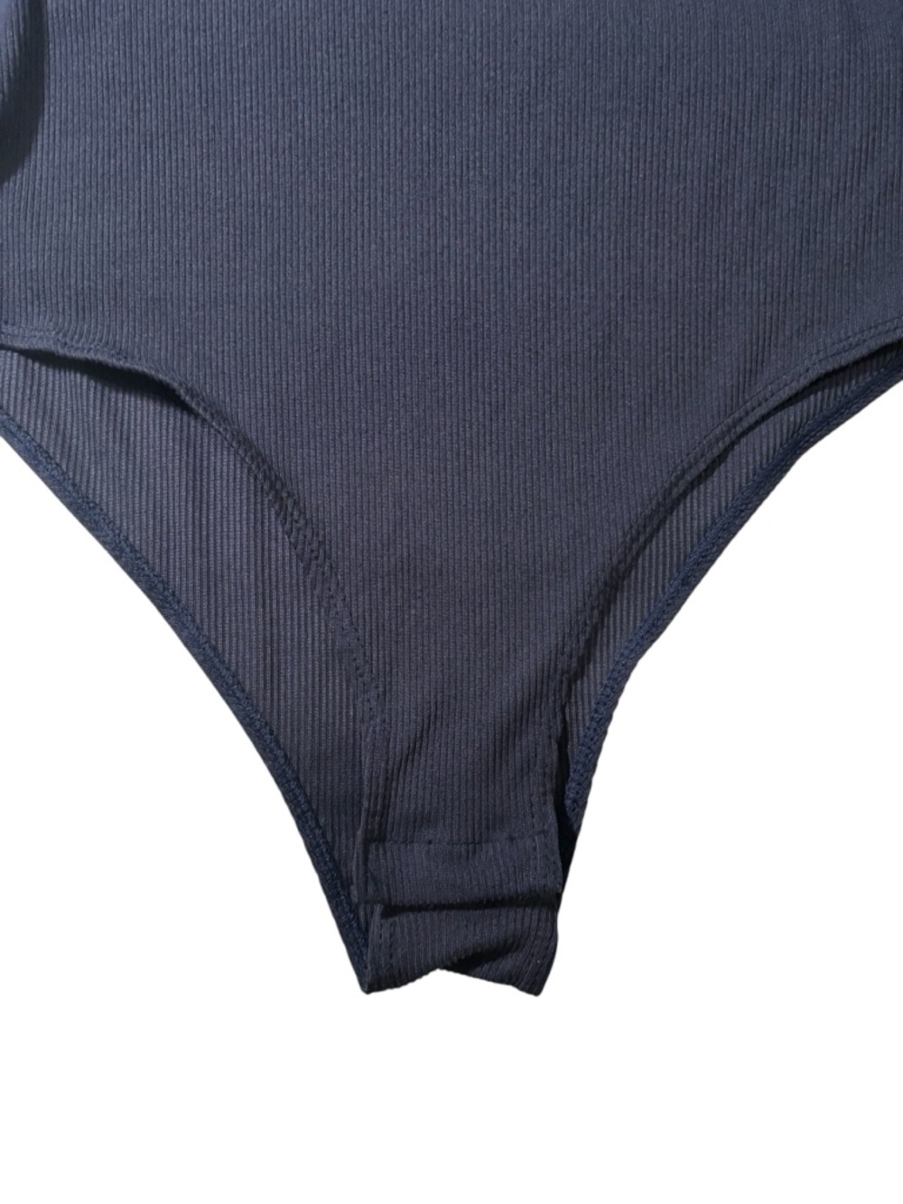 Real Essentials Navy Ribbed Bodysuit Long Sleeve Minimalist Capsule Basic Large - Picture 9 of 16
